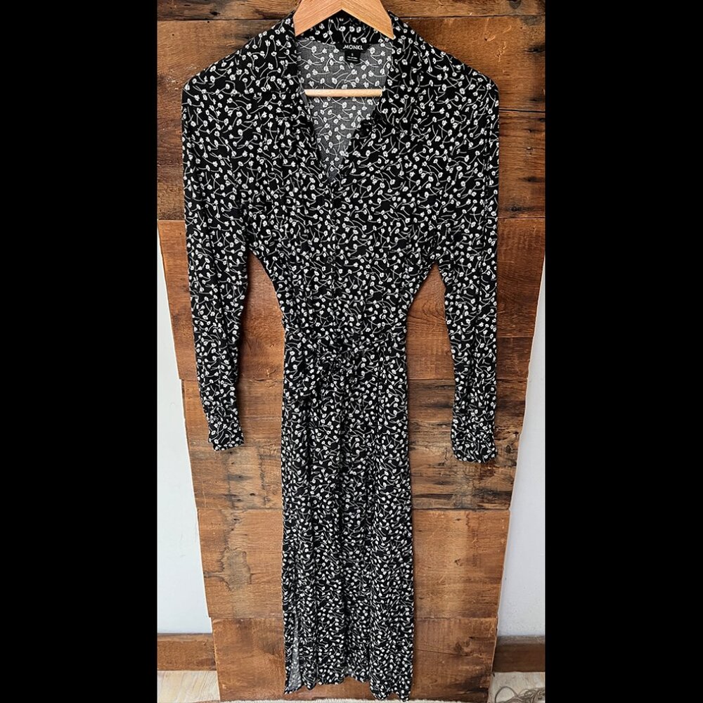 Monki black and white floral wrap dress